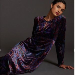Burnout Velvet Maxi Dress ANTHROPOLOGIE NWT